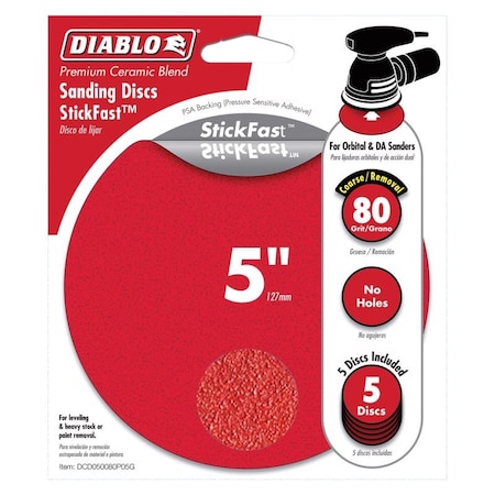 Diablo Diablo StickFast 5 in. Ceramic Blend Adhesive Sanding Disc 80 Grit Coarse 5 pk DCD050080P05G